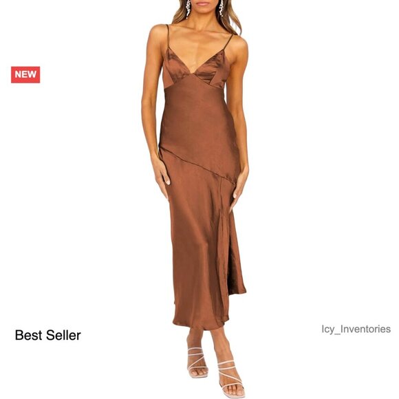 Dresses & Skirts - Satin Slip Midi Dress Elegant Wedding Guest Sexy Spaghetti Strap Backless